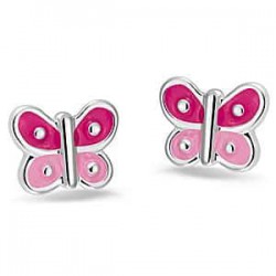 Bellini zilveren oorstekers met vlinder roze. - 22366