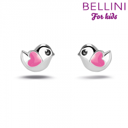 Belini zilveren oorstekers vogel met roze hart - 24988