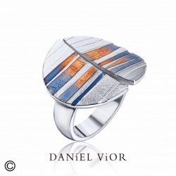 Daniel Vior zilveren ring, DiPTIC Oranje/Blauw email (AG 925) - 14 - 24792
