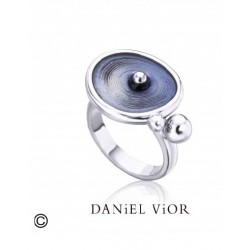 Daniel Vior Zilveren drops ring.  Blauw email (Ag.925) - 24793