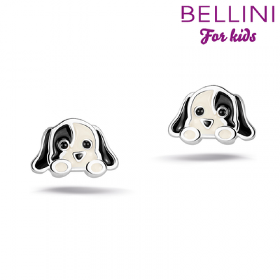 Bellini zilveren oorstekers met hondjke zw/wi - 25088