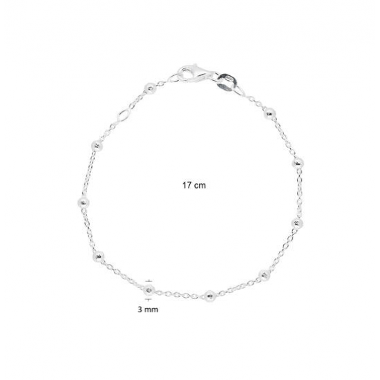 Zilveren schakelarmband Anker, Blokjes en balletjes. 1.4mm.17cm - 25255