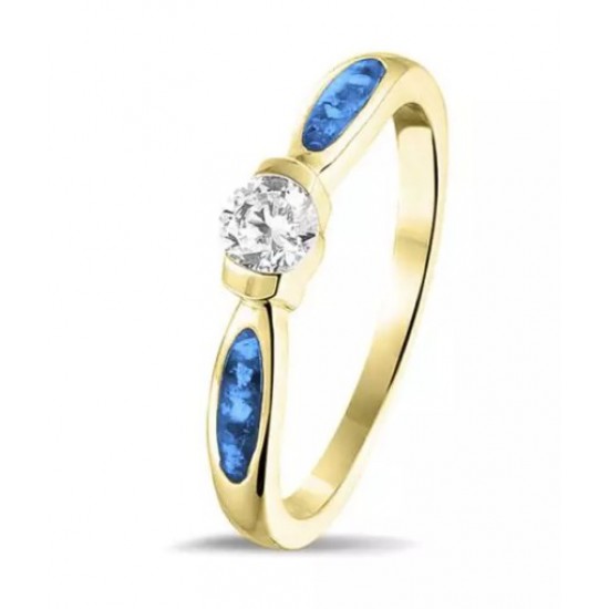 Geelgouden ring 14 krt  met 0,20 briljant geslepen diamant. - 25450