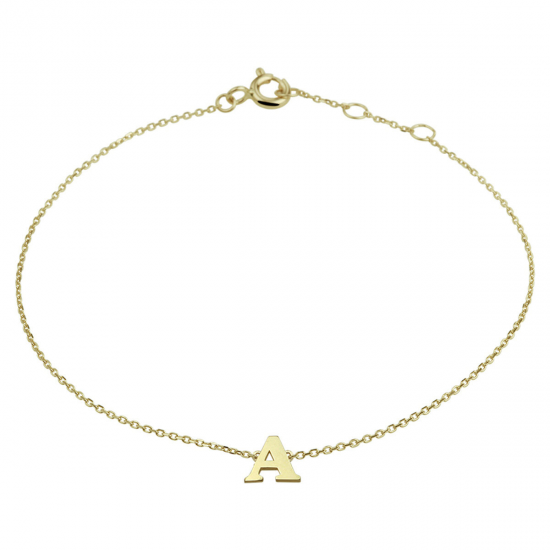 Geelgouden armband 14krt met de letter R. Lengte 16,5-17,5-18,5cm - 25505