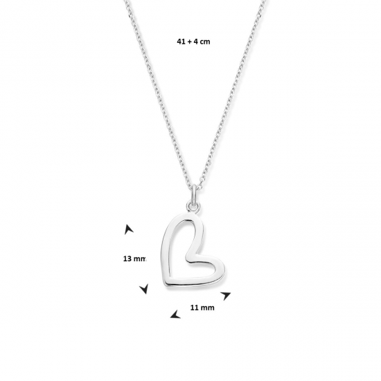 Zilveren collier met hanger/hart, lengte 41 + 4 cm - 25463