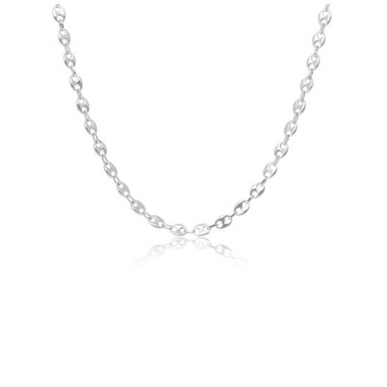 Zilveren schakelcollier "koffieboon" lengte is 50cm - 25496