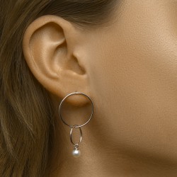 Zilveren oorhangers met zoetw. parel - 25550