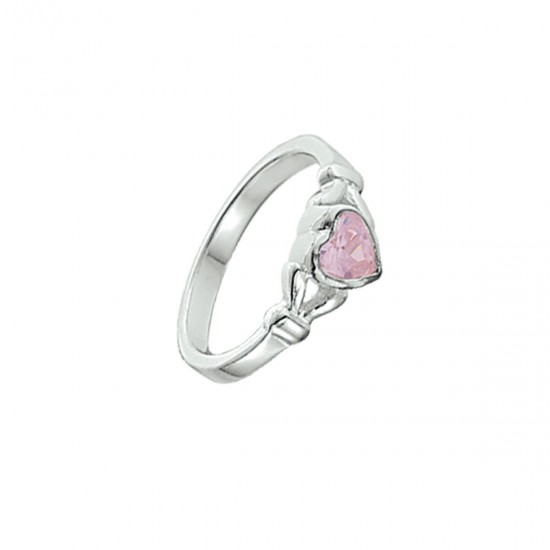 Zilveren ring roze met hart - 25642