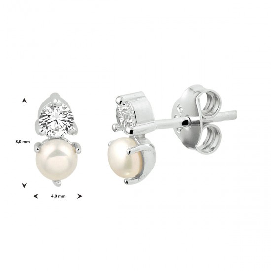Zilveren oorstekers met zirkonia en zoetwaterparel - 25650