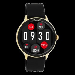 Goudkleurige OOZOO smartwatch met zwarte rubber band - Q00132 - 26146