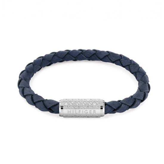 Tommy Hilfiger TJ2790480 leren heren armband. 19cm, blauw. - 26180