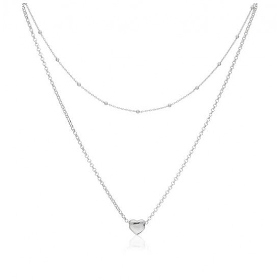 Zilveren collier, dubbel hart 45cm - 26219