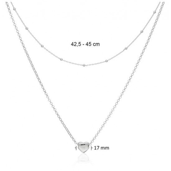 Zilveren collier, dubbel hart 45cm - 26219