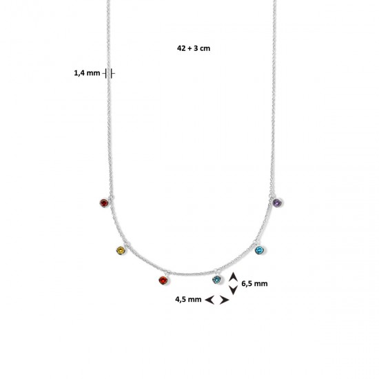 Zilveren collier met meerdere kleuren zirkonia. - 26254