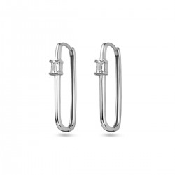 Zilveren klap oorringen paperclip, met zirkonia. - 26258