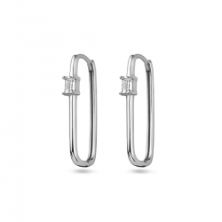 Zilveren klap oorringen paperclip, met zirkonia. - 26258