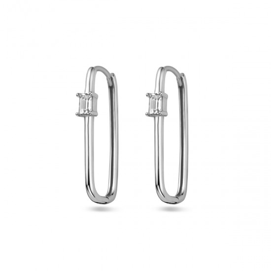 Zilveren klap oorringen paperclip, met zirkonia. - 26258