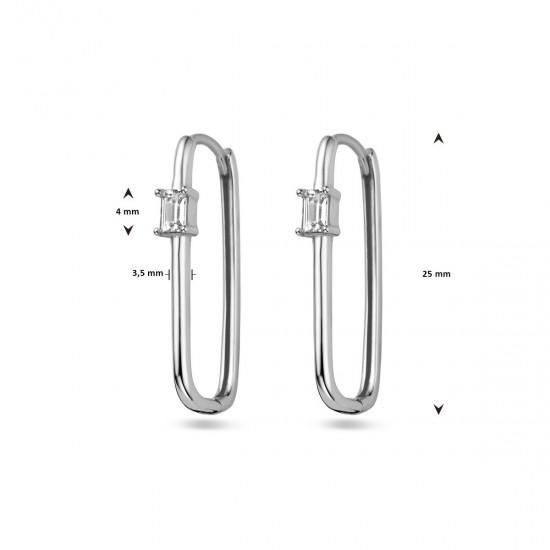 Zilveren klap oorringen paperclip, met zirkonia. - 26258