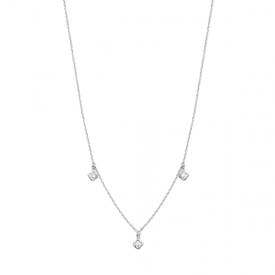 Zilver gerhodineerde collier met bloemen - 26260