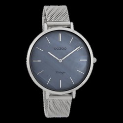 Zilverkleurige OOZOO horloge met zilverkleurige metalen mesh armband - C9390 - 26339