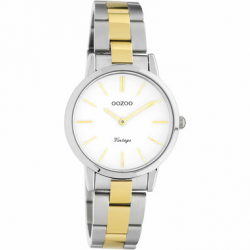 OOZOO C20112 Horloge VINTAGE staal, zilver- en goudkleurig-wit 30 MM - 26340