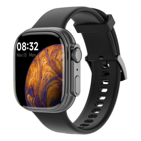 Smartwatch SW071 - Ø44 - ZWART met siliconenband. - 26359