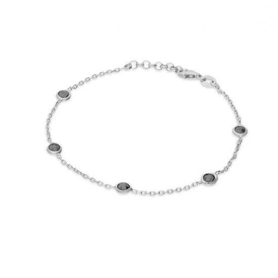 Glow zilveren schakelarmband met zwarte steentjes. - 26397