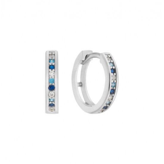 Glow klapoorringen zilver met blauwe en witte zirkonia. - 26406