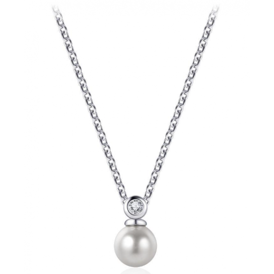 Zilveren Collier met Parel en Zirconia N1059 - 26432