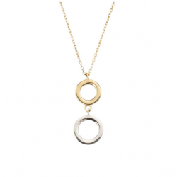 Gouden Collier 14krt, bicolor, met open rondjes. - 26486