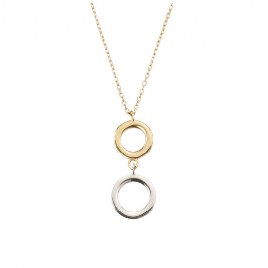 Gouden Collier 14krt, bicolor, met open rondjes. - 26486