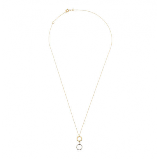 Gouden Collier 14krt, bicolor, met open rondjes. - 26486