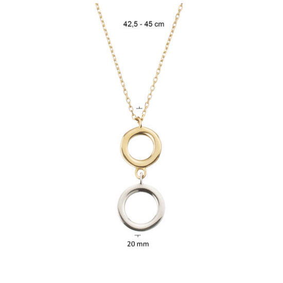 Gouden Collier 14krt, bicolor, met open rondjes. - 26486