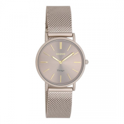 OOZOO Vintage series - Taupe horloge met taupe metalen mesh armband - 26532