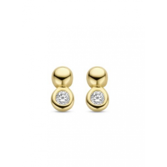 New 14krt Bling Gouden Oorknopjes - Bolletje - met Zirkonia - 2,5 x 5 mm - 26543