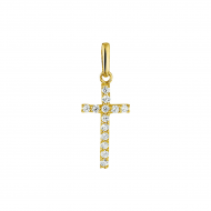 Geelgouden hanger, kruis met zirkonia - 26769