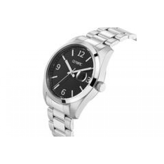 Olympic herenhorloge serie Louise, edelstaal met edelstalen band. zwarte wijzerplaat. - 26818