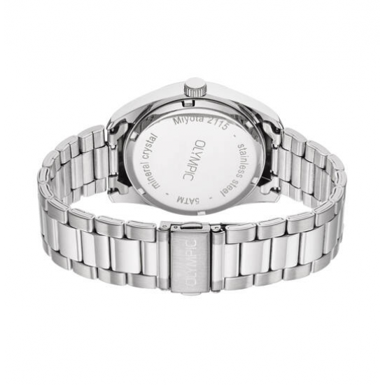 Olympic herenhorloge serie Louise, edelstaal met edelstalen band. zwarte wijzerplaat. - 26818